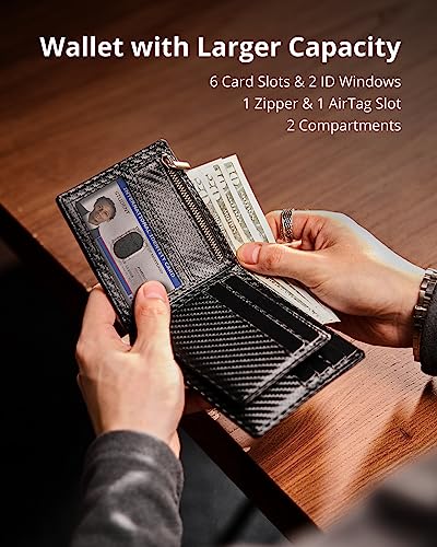 YESIIW Apple Airtag Wallet Men Slim: Air Tag Wallet with Airtag Holder, RFID Blocking, Bifold, Front Pocket, Minimalist Card Wallet, Carbon Fiber Wallet4
