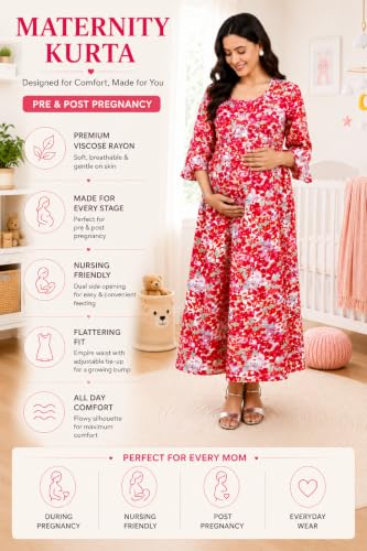 Image of RITIJYA Zipless Feeding Kurtis & Dresses for Women | Zipless Maternity Wear Gown Pregnancy Dress for Nursing Mothers | Viscose Rayon | Stylish & Comfortable | S to 4XL | Washable & Durable