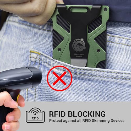 Generic Griyeet Global Ultra Thin Titanium Carbon Fiber Slim Tactical RFID Wallet for Men - Minimalist Design with Aluminum Money Clip & Credit Card Holder - Green Metal wallets2