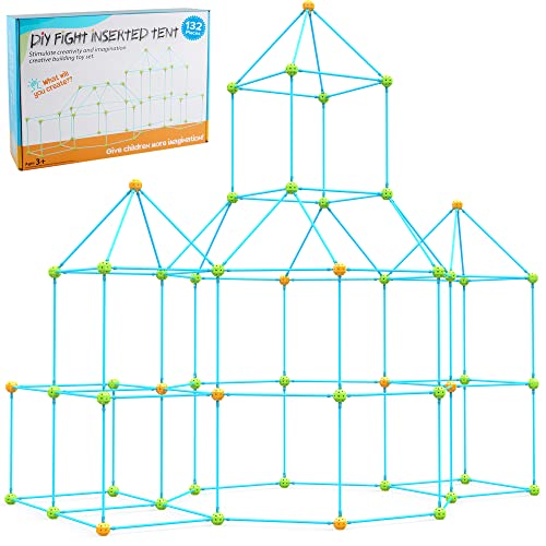 Kids Starkes Building Kits, DIY Puzzle, Haus, Spielzeug, 132-teiliges Lernspielzeug, Basteln, Bau, Burgen, Tunnel, Spielen, Zelt, Geschenk für Jungen, Mädchen, Alter 5, 6, 7, 8, 9, drinnen und draußen Cover