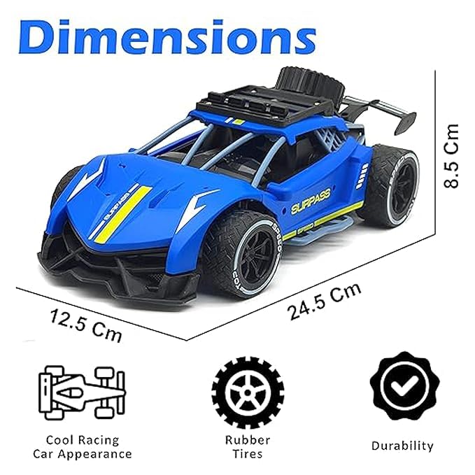 Image of Sidak 1:16 Scale RC Toy Car with Long Range 2.4 Ghz Joystick Remote Control - High Speed Durable Sports Vehicle with Rechargeable Battery - Ideal for Kids & Beginners (Blue)