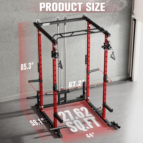 Image of RitFit Multi-Function Garage & Home Gym Package Includes 1200LBS Power Cage PPC03 /P3 with Cable Crossover System, Weight Bench, Olympic Barbell Weight Set, Full Body Workout