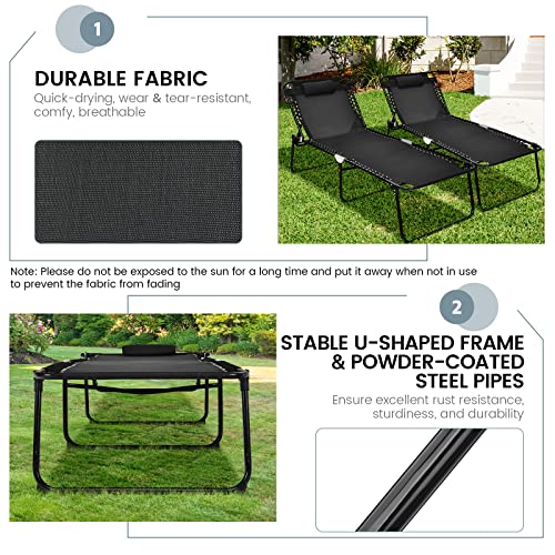 Goplus Beach Lounge Chair, X-Large Folding Chaise Lounger With Detachable Pillow & Adjustable 4-Level Backrest & 2-Level Footrest, Oversize Sun Bathing Chair For Patio Backyard Garden Outdoor #TOP3
