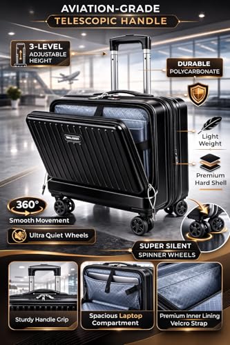 Image of Lite Go Cabin Overnighter Trolley Bag Small Size Polycarbonate 18inch 45cms with 16inch Laptop Compartment Suitcase for Flight Travel Suitable for Men, Women,Boys and Girls (Ink Black)