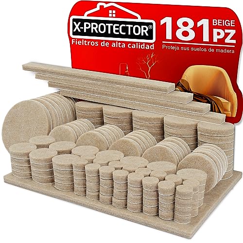 Almohadillas de Fieltro para Muebles X-Protector 181 Piezas, Beige - Fieltro Adhesivo, Fieltros para Sillas - Mejores Protectores de Suelo de Madera - Protectores de Suelo para Muebles