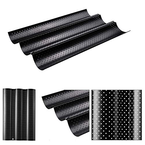 GWHOLE フランスパン型 バゲット型 バゲットトレイ 丸い棒 フランスパン天板３連 製菓器具 粘りにくいパン型のサムネイル