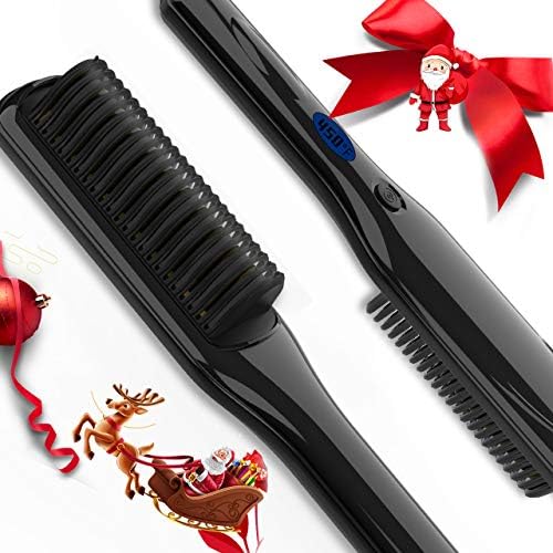 Beard Straightener, Aqziill Beard Comb Heated Beard Comb Brush with 3 Heat Setting. Portable Hair Straightening Brush, Mens Beard Iron with LED Display, Anti-scalding Comb Teeth. Plancha de Barba