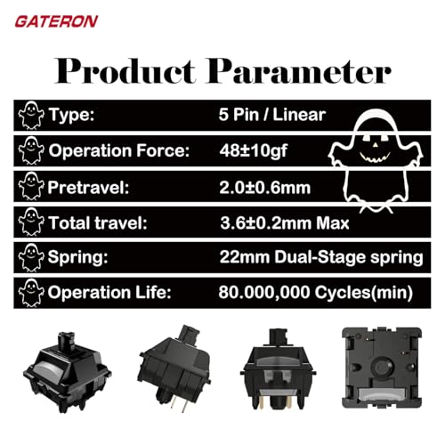 Interruptores de teclado Gateron Ghost com mola de dois estágios, 48gf 5 pinos RGB SMD pré-lubrifica
