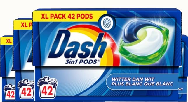 Dash todo en 1 cápsulas - Cápsulas de lavado - Más blancas que el blanco - Paquete económico de 4 x 42 lavados