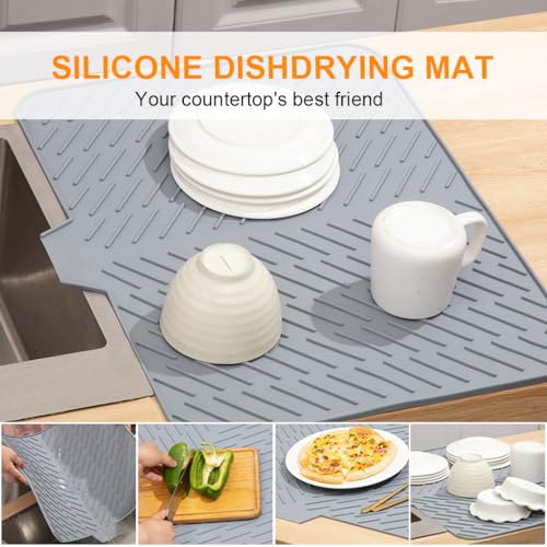 Image of Supvox 23 * 17 Inches Silicone Slope Draining Mat, Square Large Drainage Plate, Simple Picnic Diatom Mud Bar Mat (Grey)