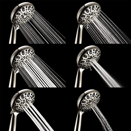 Couradric Handheld Shower Head, 6 Spray Setting High Pressure Shower Head With Brass Swivel Ball Bracket And Extra Long Stainless Steel Hose, Brushed Nickel, 5" #TOP1
