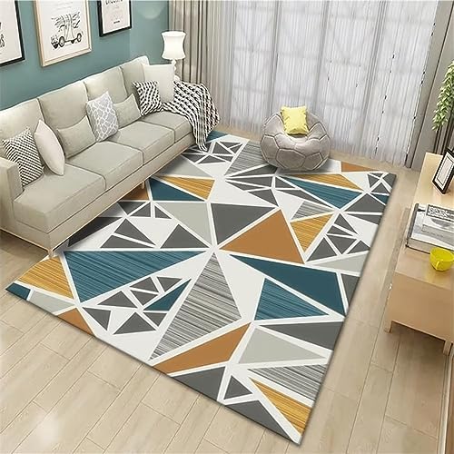 Tapis géométrique triangle jaune et bleu avec dos antidérapant - 2
