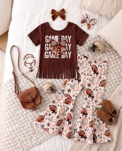 Image of Unique Baby 2 Piece Girls Bell Bottom Leggings Outfit with Short Sleeved Shirt Kid and Toddler Clothes Set