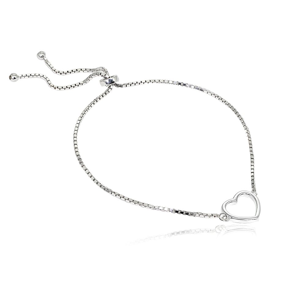 Lovve Sterling Silver Polished Classic Heart Adjustable Bolo Bracelet for Women