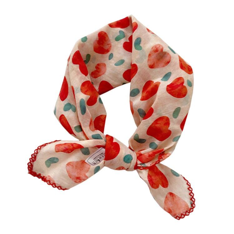 Pemilosci Large Cotton Bandana Headband Head Wrap Protective Coverage Hair Neck Scarf for Women 28 x 28 inch (S03-Heart-Red)