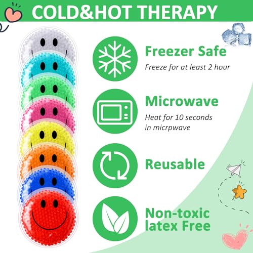 Burbell 48 Pack Smile Boo Boo Ice Packs Small Hot Cold Reusable Gel Bead Multicolored Ice Pack Cold Therapy for Fever Wisdom Teeth Tired Eyes Headache Pain Relief Toothache Supplies