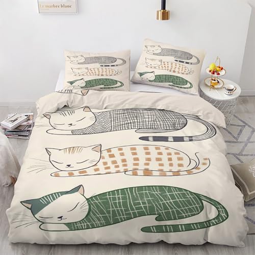 Housse de couette 200x200 dessin de chat parure de lit 3 pièces microfibre douce avec zip - 2
