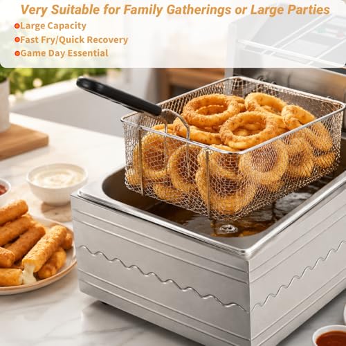 Image of Electric Deep Fryer with Basket, 1700W High Power, Stainless Steel Oil Fryer 10.5Qt Oil Capacity, for Home & Commercial Countertop, Adjustable Temperature Control