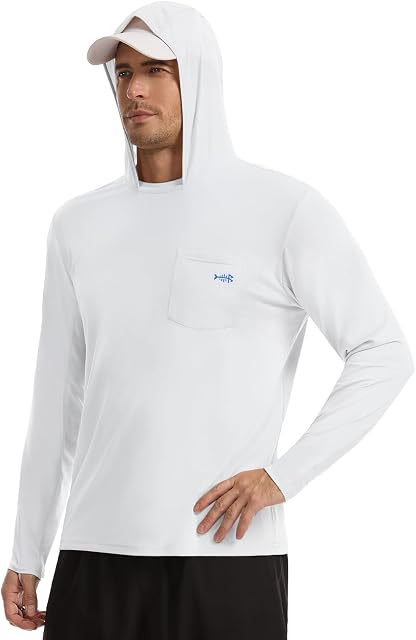 BASSDASH Men’s UPF 50+ Fishing Hoodie Shirts with Chest Pocket Lightweight UV Sun Protection Long Sleeve Hiking Sports FS34M