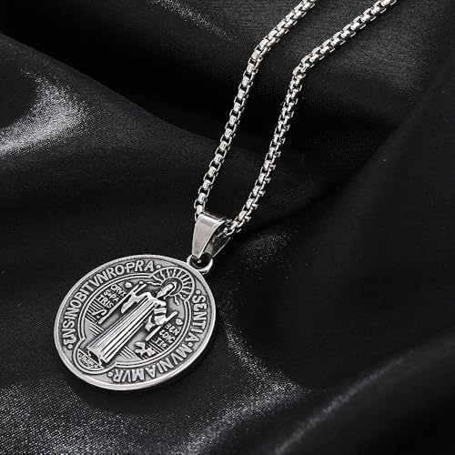 St Benedict Exorcism Medal Necklace - Stainless Steel Christian Catholic Roman Cross Pendant - Patron Saint Amulet Medal Religion Jewelry3