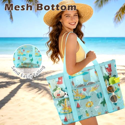 Image of Fammart Large Mesh Beach Bag for Women, Oversized Beach tote Swim Pool Bag