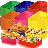 Zhehao 48 Pack 5 lb Rainbow Paper Food Trays Disposable Neon Food Boats Large Nacho Colourful Birthday Party Serving Trays for Hot Dog Snack Sandwich Burger BBQ Dessert Popcorn(Vivid Colors)