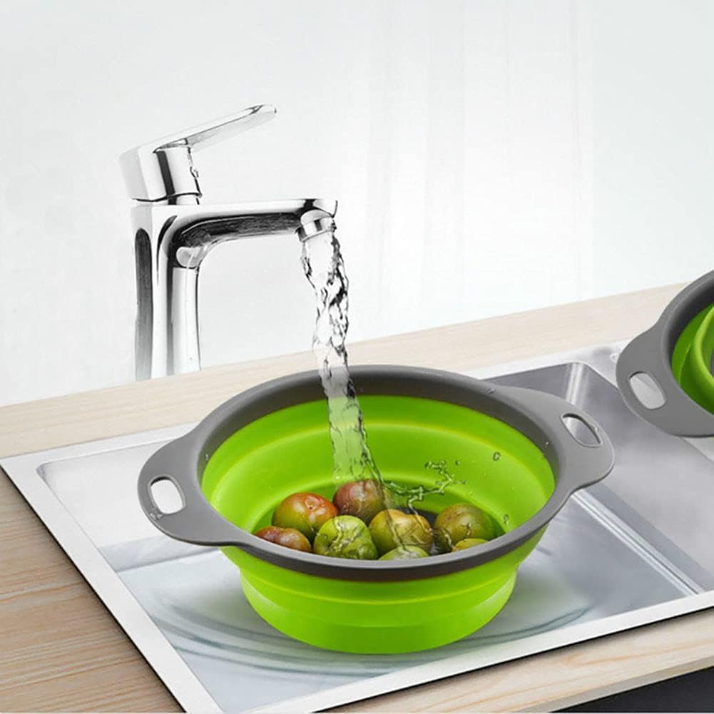 Colander Set, Kitchen Foldable Silicone Filter, Environmentally Friendly Non-Toxic Easy to Clean, 2 Sizes Including 8-inch and 9.5-inch