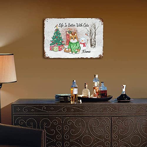 Wodevor Personalized Metal Signs For Outdoors Life Is Better With Cats Personalize Cat's Name Metal Sign 8"X12" Cat Themed Gift For Cat Lovers Plaque Tin Sign Vintage Bar Decor Yard Signs #TOP5