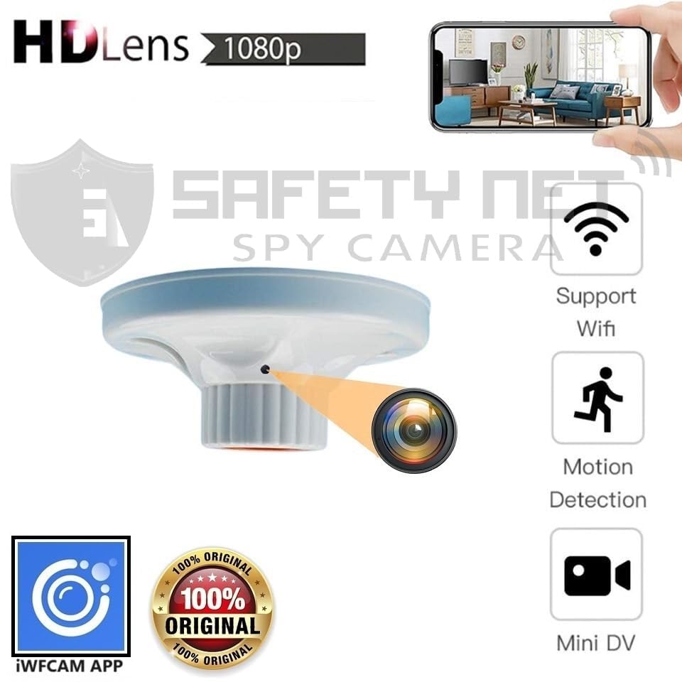 Image of SAFETYNET 1080P Full HD WiFi Security Camera | 24 /7 Continuous Power | iWFCam App Live View | Motion Detection | Loop Recording | Mobile & PC Monitoring (LAMP Holder)