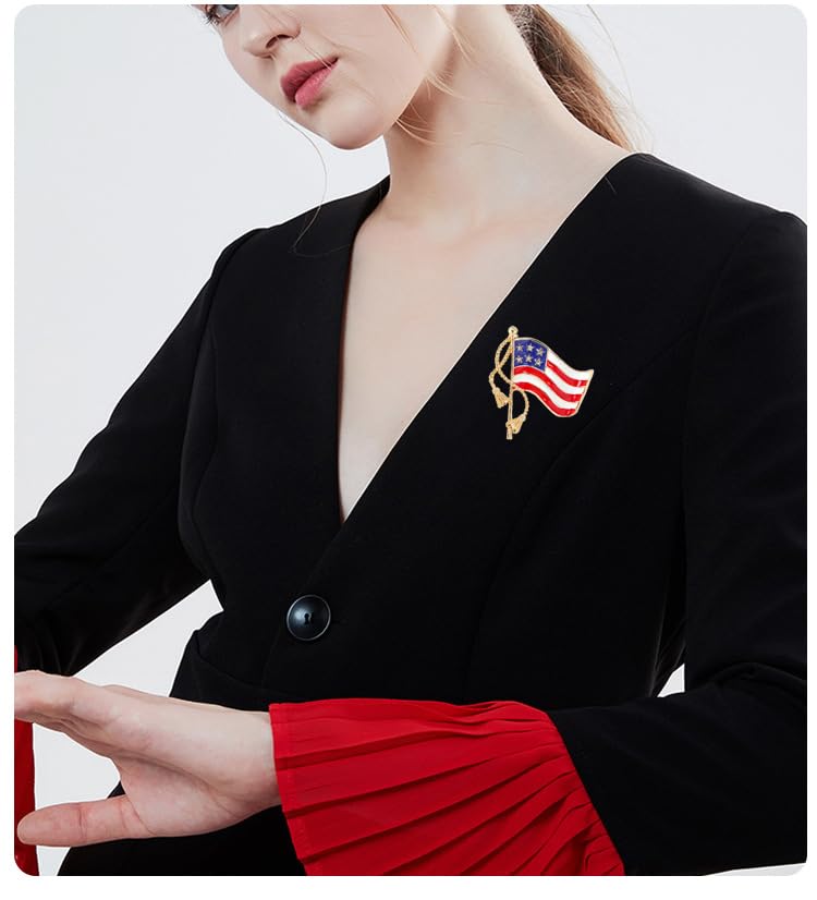 Image of 1-4Pcs Independence Day Badge Pins Brooch for Men Women 4th of July White Blue Red USA American Flag Lapel Pins American Star Pins Patriotic Brooch Jewelry