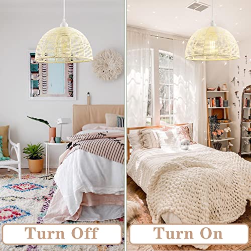 Plug In Pendant Light,Rattan Hanging Light With 15 Ft Plug In Cord,1-Light Handmade Woven Boho Pendant Lights,Plug In Hanging Ceiling Lamp For Dinning Room Table/Kitchen Island/Bedroom #TOP3