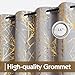 FMFUNCTEX 100% Blackout Curtains for Bedroom, Curtains 63 Inch Length Gold on Grey Tree Curtains for Living Room, Gold Foil Room Darkening Thermal Insulated Branch Curtain, 2 Panels Grommet Top