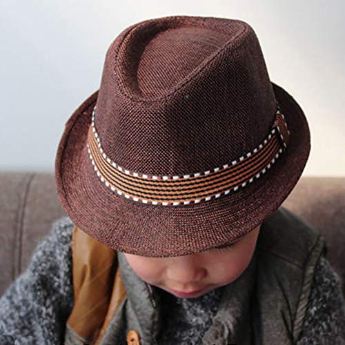 Kids Fedora Hat Classic Trilby Panama Sun Hat Short Brim Jazz Style Cap Summer Sun Beach Cap for Boys Girls 5-10 Years2