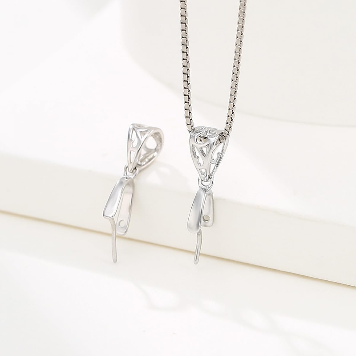2pcs 925 Sterling Silver Pendant Bail Connector Clasp Charms for Necklace DIY Jewelry Craft Making Accessories (Platinum color) - Image 3