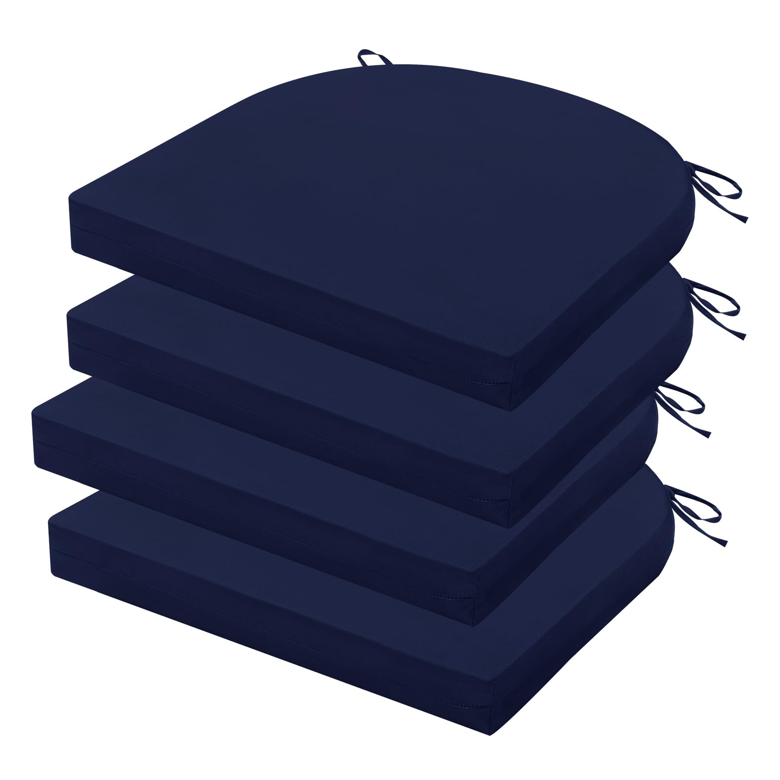 HOMELYSIAN Outdoor Chair Cushions Set of 4, 17 x 16 Inch Patio Chair Cushions for Outdoor Furniture, Water Resistant, Non-Slip Ties (Navy Blue)