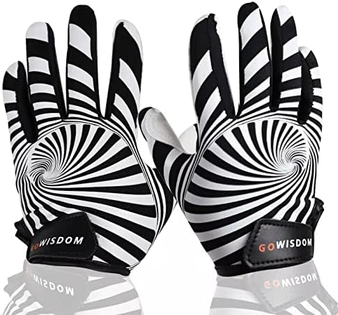 GOWISDOM Youth Wide Receiver Gloves with Extra Grip, Silicone High Sticky Grip Football Gloves for Kids, Black, XS/S(5.5-6 inch)