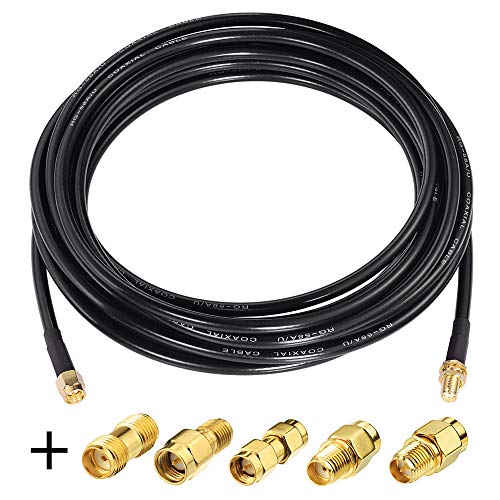 SUPERBAT SMA Male to SMA Female RF Coaxial Coax Cable 10ft + 5pcs RF Coax Adapter Kit, SMA Cable + SMA to SMA/RPSMA Adapter KIT for Router/Antenna/Signal Enhancer/Wireless Adapter etc