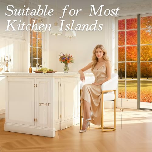 Set de 4 Butacos de Barra Modernos con Altura de Mostrador, Asiento tapizado en Cuero Sintético Beige y Estructura Metálica Dorada, Resistente hasta 480 lbs miniatura 3