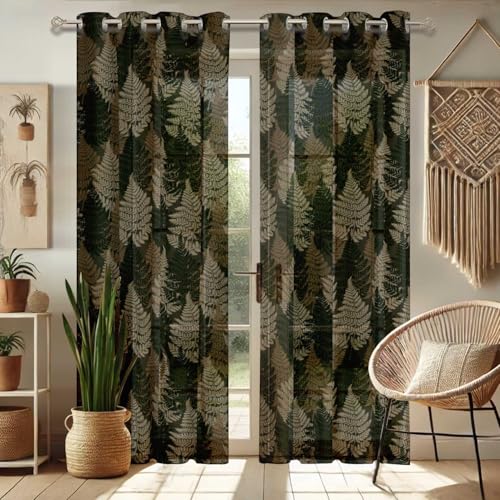 Vargottam Leaves Print Sheer Curtains for Window & Door - 2 Panel Set, 84", Grommet Top, Light Filtering Georgette Drape for Living Room, Bedroom, or Office