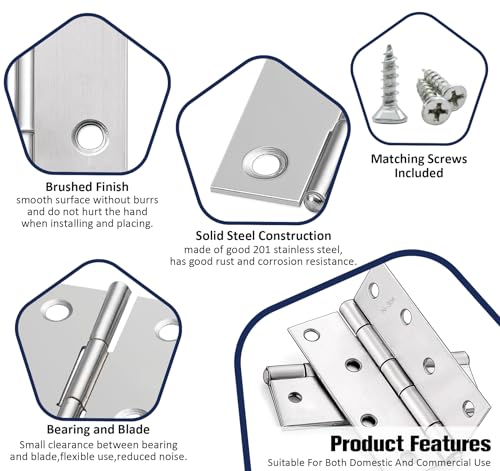 4 Stück Scharniere Klappbar 100mm x 70mm, Edelstahl Scharnier Klavierband Scharnieren Klein Scharnierband, Türscharnier für Türen Fenster Schränke mit 48 Stück Schrauben