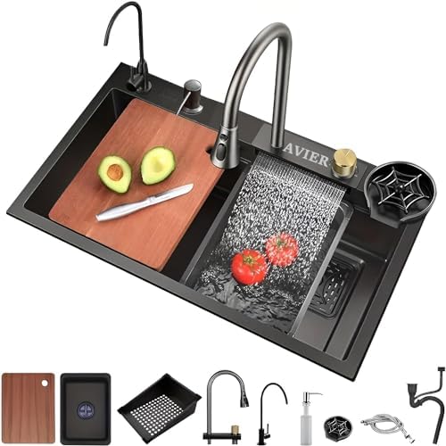AVIER: 304 Grade 30 x 46 x 23 cm Kitchen Sink, Anti-Scratch With Integrated Waterfall and Pull-down Faucet Stainless Steel Set | All in One Kitchen Sink Nano Coated (B0DGTLRL5W) Amazon Price History, Amazon Price Tracker