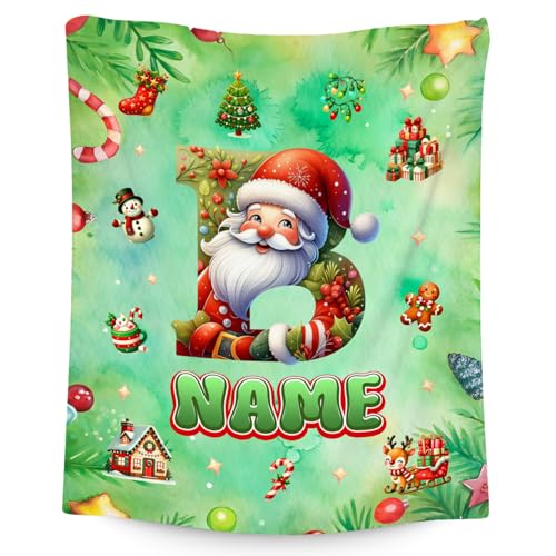 Christmas Blanket - Custom Monogram Blankets Gifts for Kids - Cozy Lightweight Flannel Throws for Office, Sofa