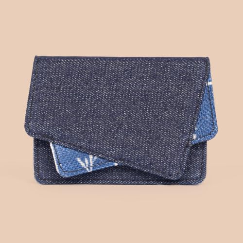 Image of ZOUK Tovi Mini Bag Wallet | Stylish Vegan Denim Crossbody Wallet for Women with Card Slots & Water-Resistant Lining | Handcrafted Small Sling Bag with Silver Chain Strap | Lakshadweep Azure
