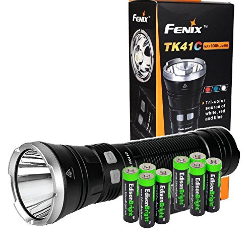 EdisonBright Fenix TK41C L2 1000 Lumen tri-Color LED Flashlight (White/red/Blue) with Eight AA Alkaline Batteries