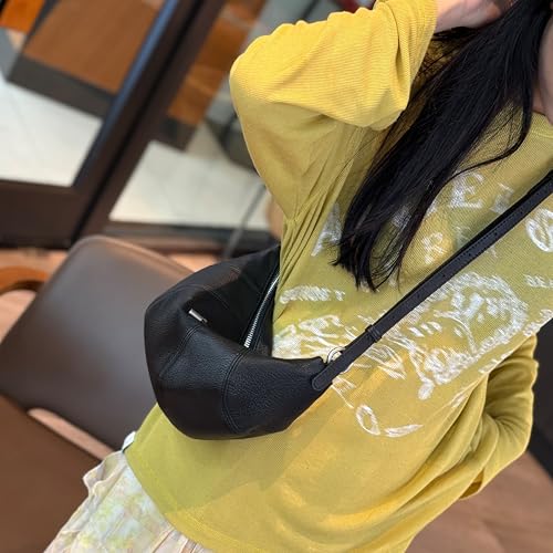 DORIS&JACKY Leather Croissant Crossbody Purse for Women's Designer Goatskin Crescent Shoulder Bag With Two Detachable Straps2