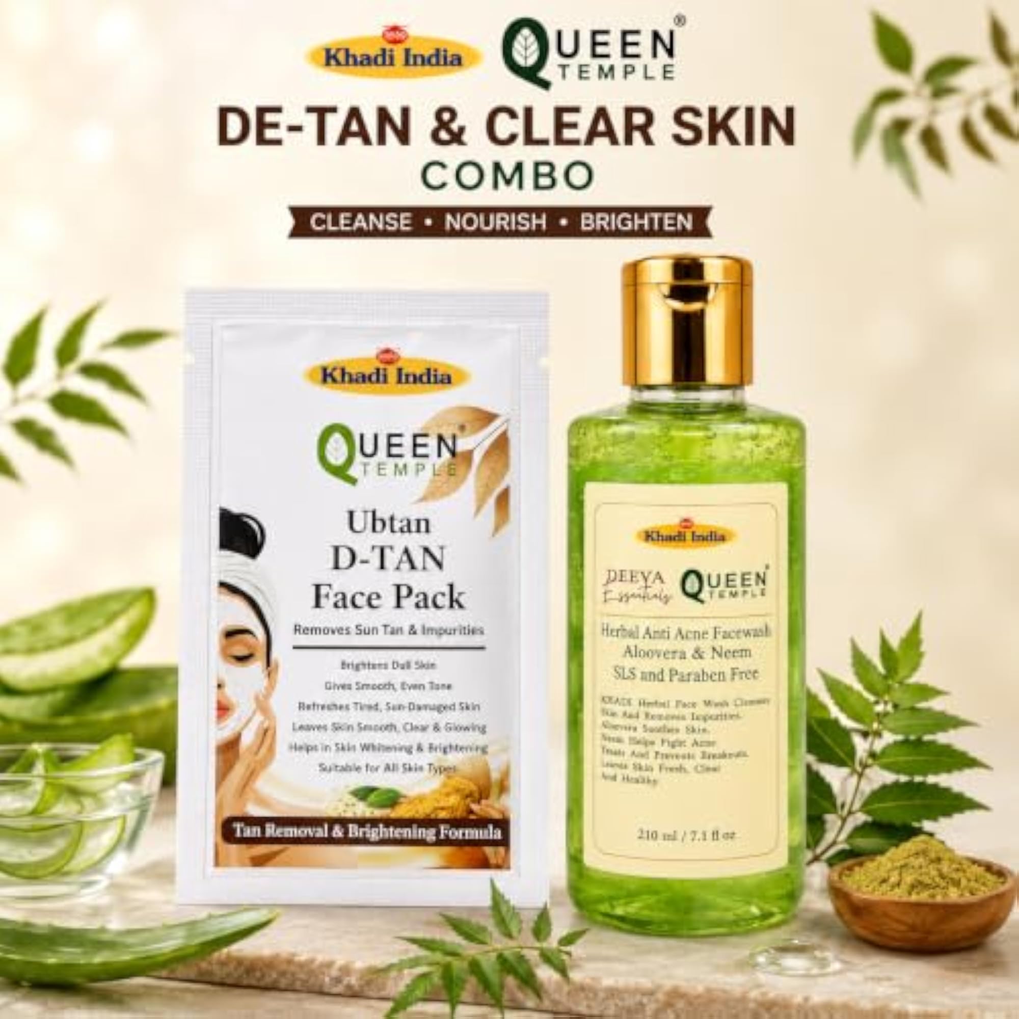 Khadi India Ubtan D-Tan Face Pack & Aloe Vera Face Wash Combo
