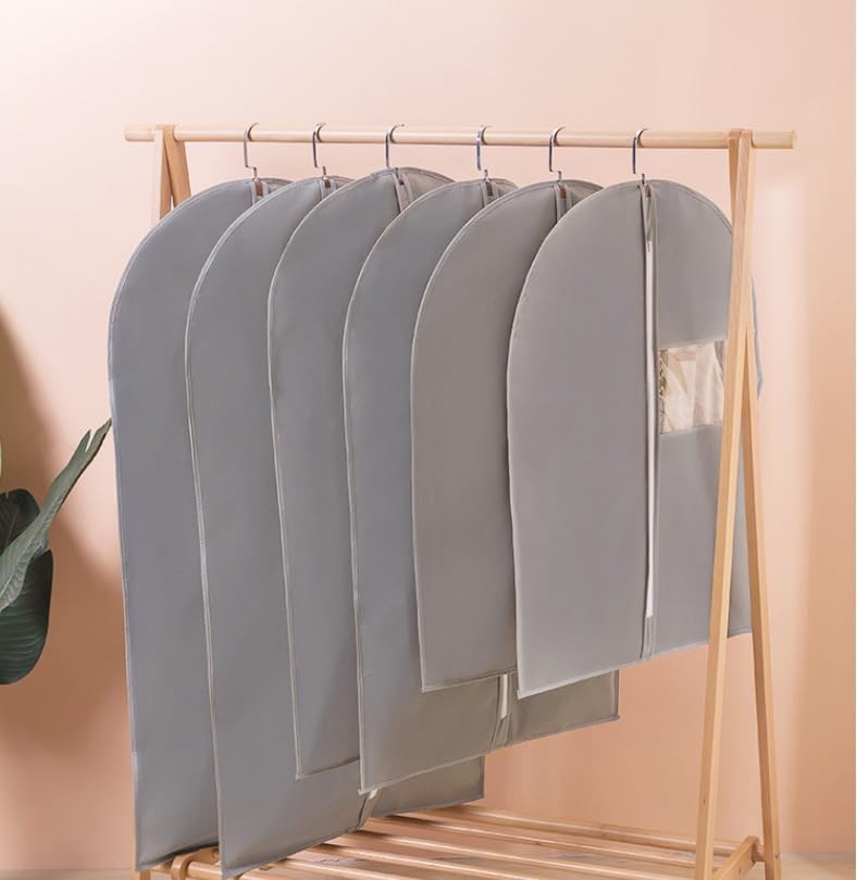 Habrur Clothes Cover 5 Pack Foldable Garment Bag with Clear Window Garment Bag for Travel Closet Suit Bags (Color : Grey, Size : 60 * 100cm)4