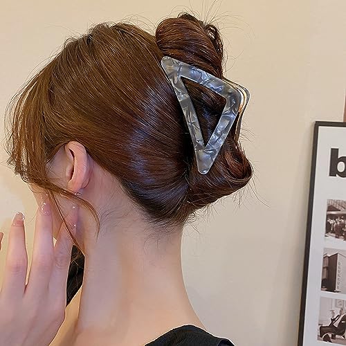 2 Pack Metal Hair Claw Clips,Hollow Triangle Hair Clips Medium Size Strong Grab Clips Shark Barrette Hair Clamps Hair Accessories Valentine's Day Gift for Thick Thin Hair(White and Gray)