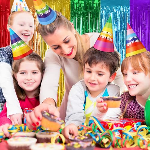 Image of TONIFUL 2Pcs Rainbow Door Streamers,Party Photo Booth Backdrop Metallic Streamers Rainbow Foil Fringe Curtains for Halloween Birthday,New Year,Bachelorette,Graduation Party Streamers Decoration