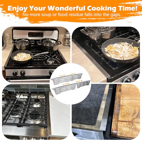 Image of Stove Gap Covers Stainless Steel, Stove Gap Filler Between Stove and Counter, Stove Gap Guards and Range Trim Kit, Easy Retractable Length 13.8 inch to 27.6 inch, Width 1 inch, Heat-Resistant Stove Guard (2 Pack)